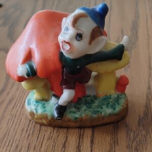 Colorful Ceramic Elf Figurine - Blue Hat, Orange Cloak